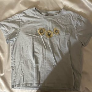 American eagle light blue crop top with sunflowers